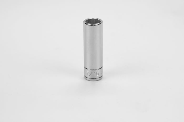 7/16" 1/4" Drive 12 Point Fractional Deep Chrome Socket