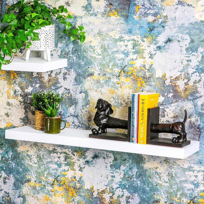 80cm White Modern Floating Shelves - Pack of Two
