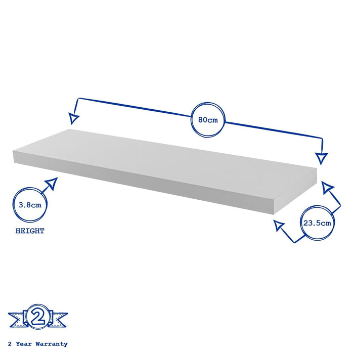 80cm White Modern Floating Shelves - Pack of Two