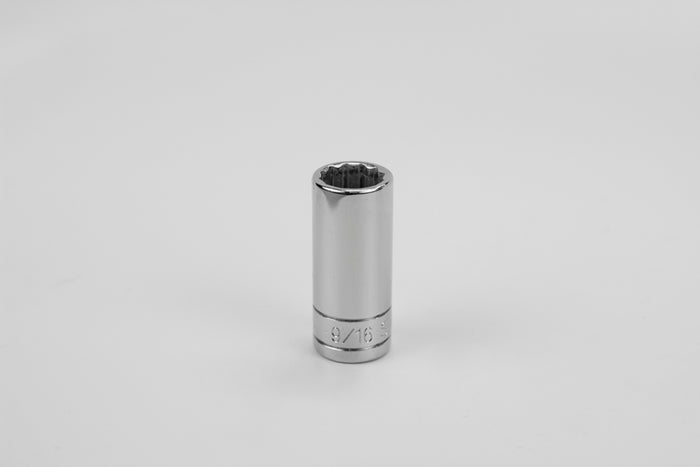9/16" 3/8" Drive 12 Point Fractional Deep Chrome Socket