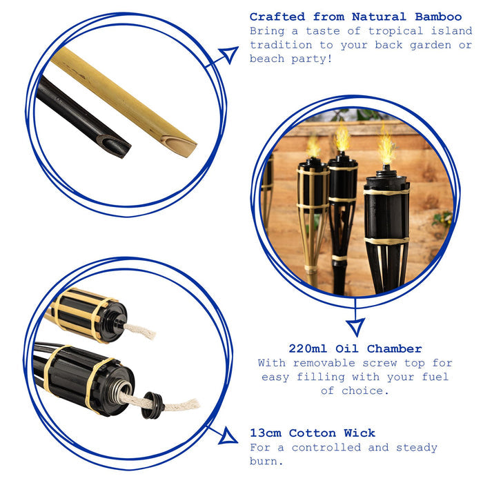 Bamboo 113cm Garden Fire Torches - Pack of Six