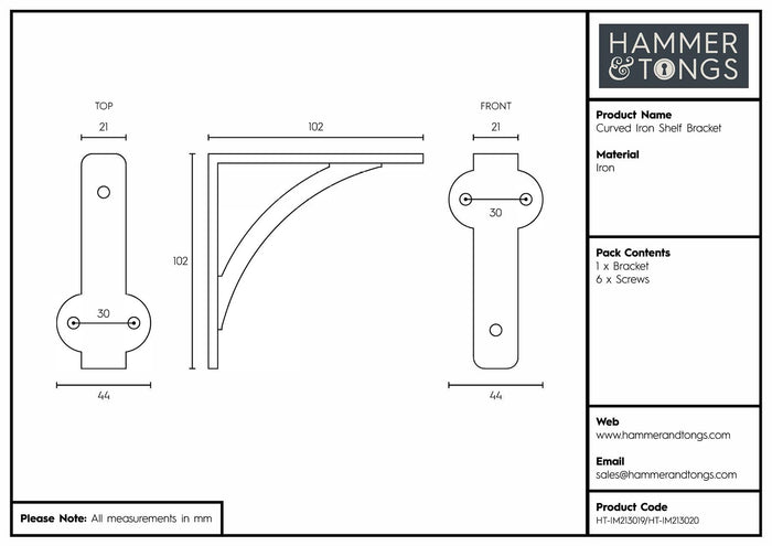 Black 100mm Curved Iron Shelf Bracket