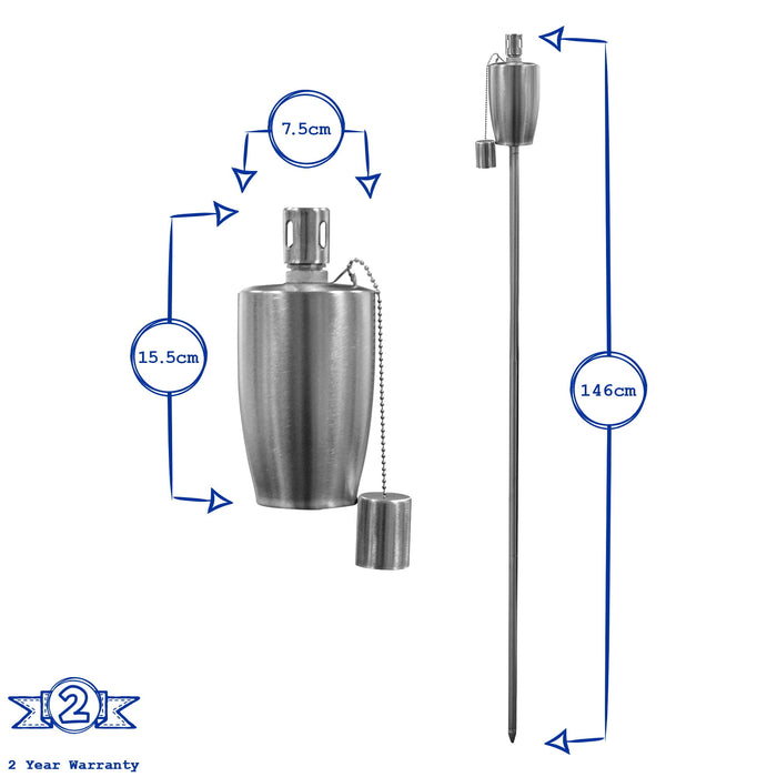 Black 1.46m Stainless Steel Barrel Garden Torches - Pack of 2