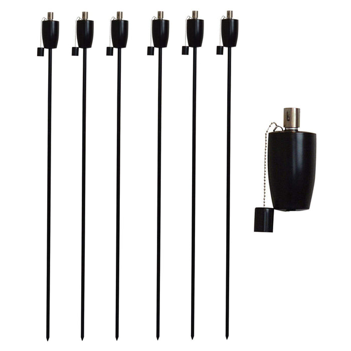 Black 1.46m Stainless Steel Barrel Garden Torches - Pack of 6