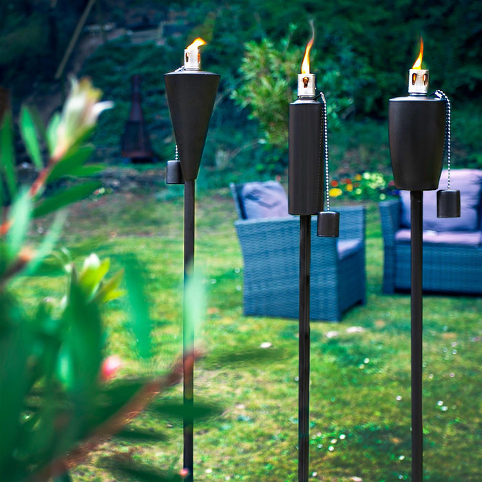 Black 1.46m Stainless Steel Cone Garden Torches - Pack of 2