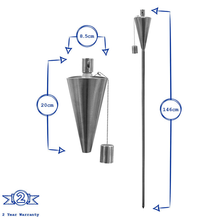 Black 1.46m Stainless Steel Cone Garden Torches - Pack of 2