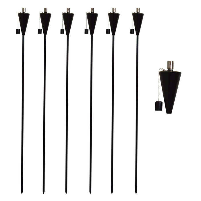 Black 1.46m Stainless Steel Cone Garden Torches - Pack of 6
