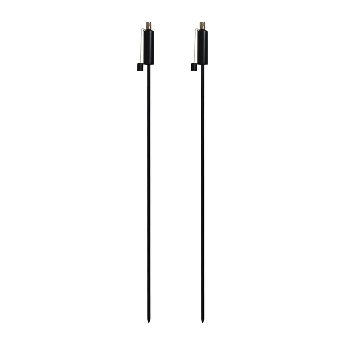 Black 1.46m Stainless Steel Round Garden Torches - Pack of 2