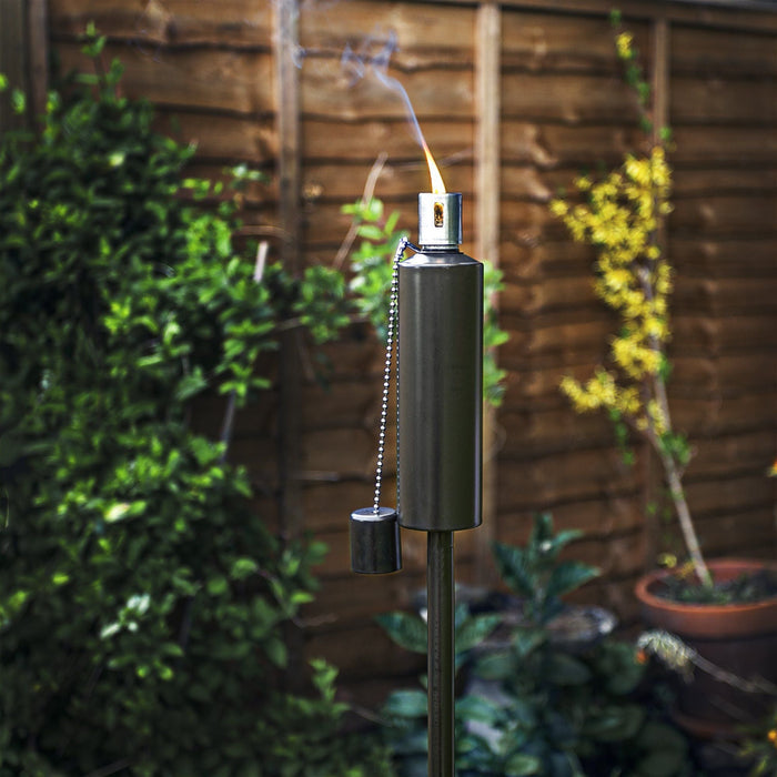 Black 1.46m Stainless Steel Round Garden Torches - Pack of 6