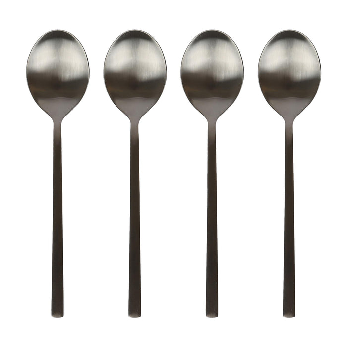 Black 20cm Stainless Steel Dessert Spoons - Pack of 4