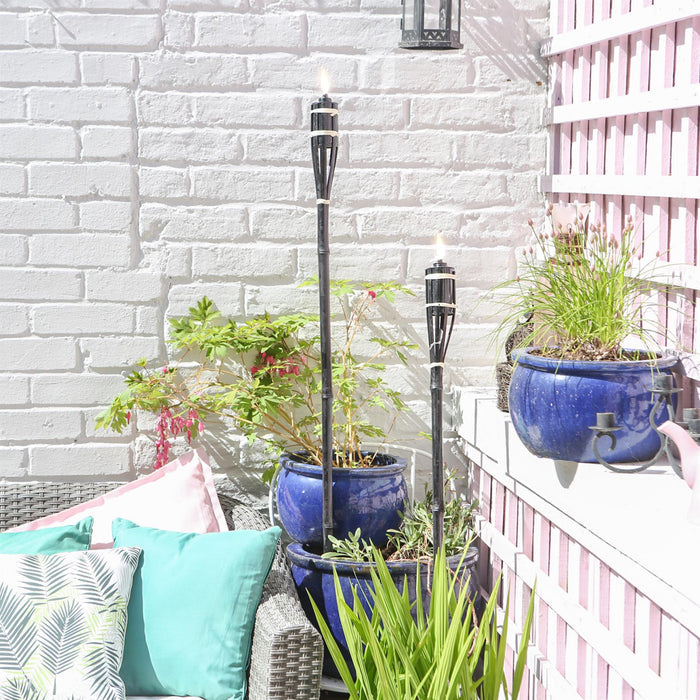 Black Bamboo 113cm Garden Fire Torches - Pack of Six