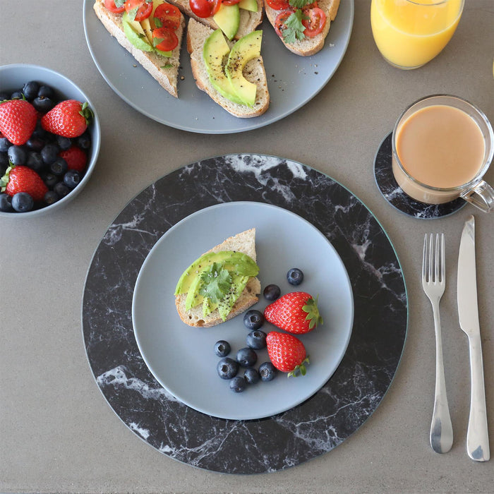 Black Marble-Effect Round Glass Coasters - Pack of 6
