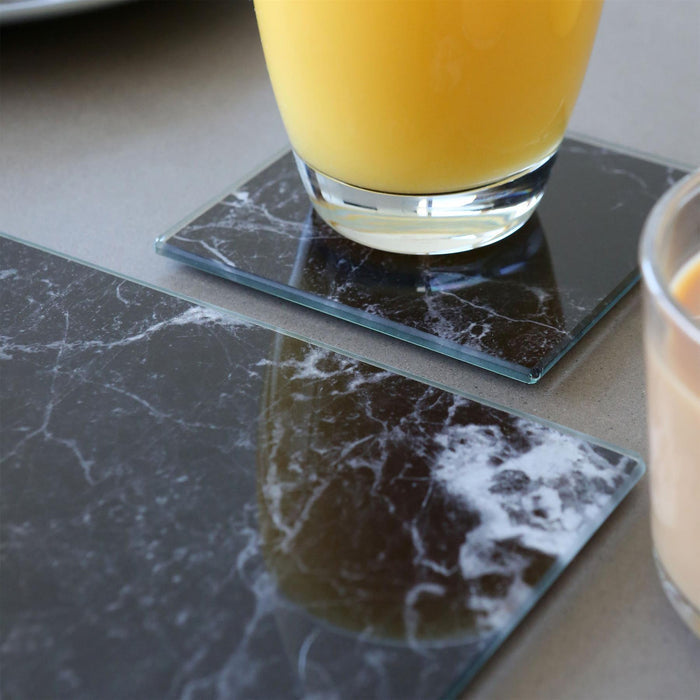 Black Marble-Effect Square Glass Coasters - Pack of 6