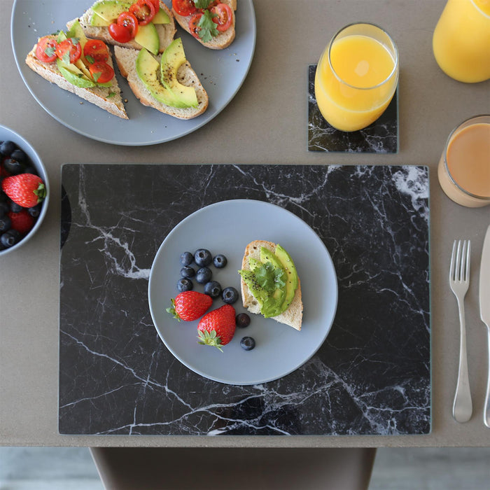 Black Marble-Effect Square Glass Coasters - Pack of 6