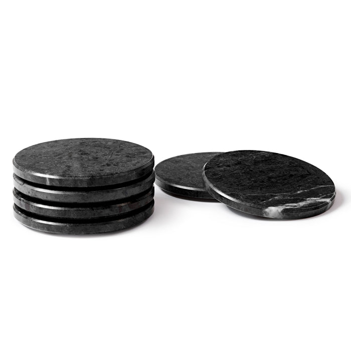 Black Round Marble Coasters - Pack of 6