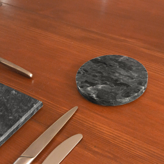 Black Round Marble Coasters - Pack of 6