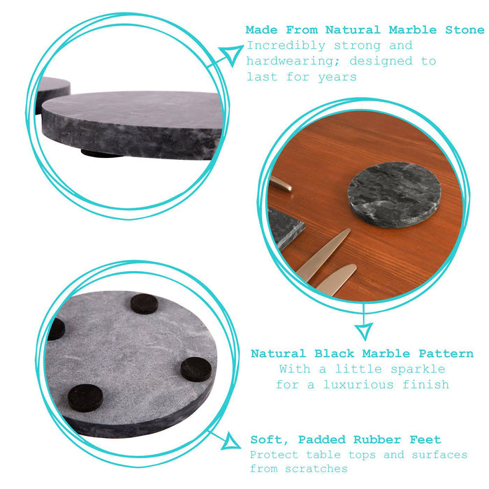 Black Round Marble Coasters - Pack of 6