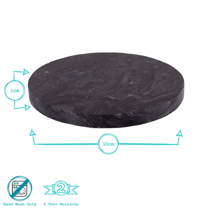 Black Round Marble Coasters - Pack of 6