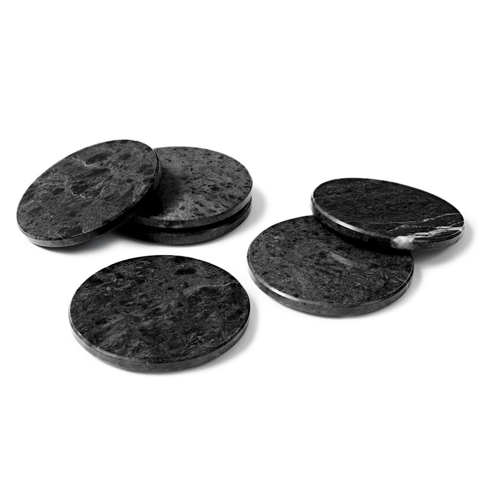 Black Round Marble Coasters - Pack of 6