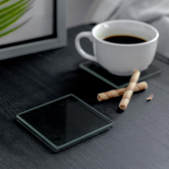 Black Square Glass Coasters - Pack of 6