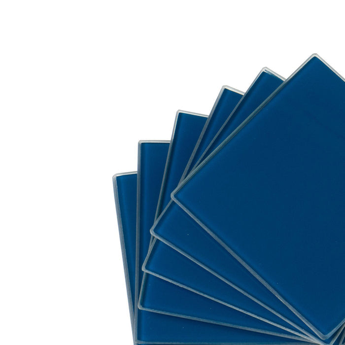 Blue Square Glass Coasters - Pack of 6