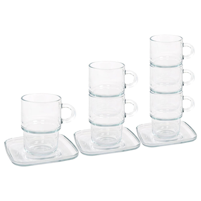 12pc 350ml Cozy Stacking Glass Coffee Cups & Saucers Set - By LAV
