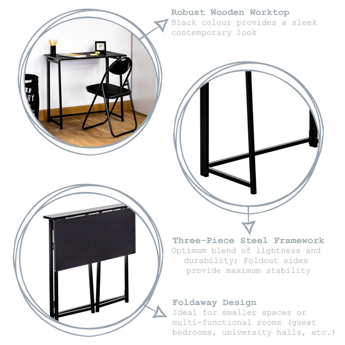 Deluxe Black Folding Wooden Desk