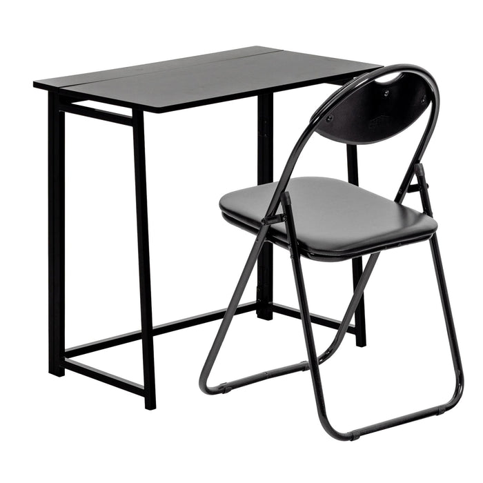 Deluxe Folding Wooden Desk & Chair Set - Black