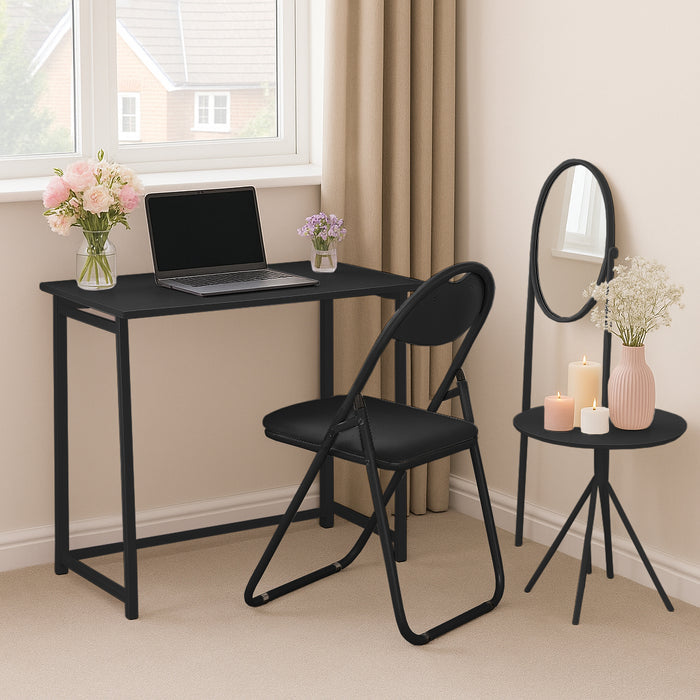 Deluxe Folding Wooden Desk & Chair Set - Black