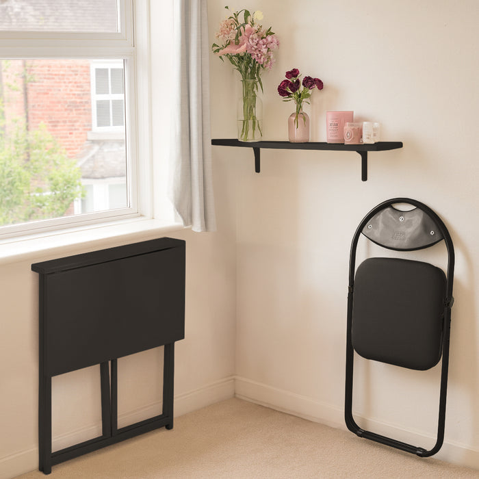 Deluxe Folding Wooden Desk & Chair Set - Black