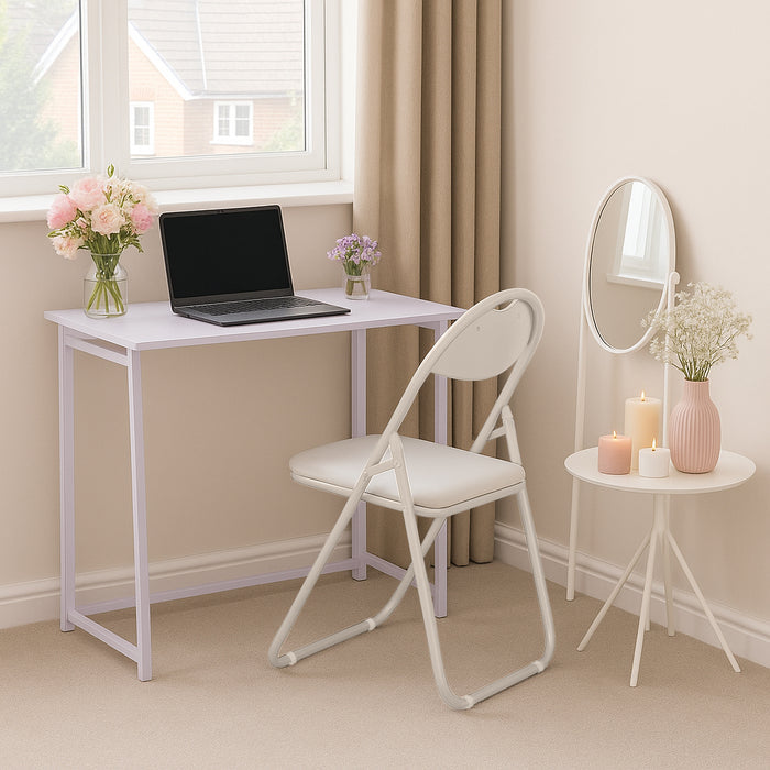 Deluxe Folding Wooden Desk & Chair Set - White