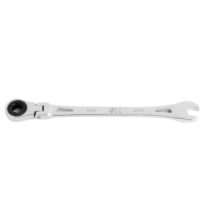 SK80059 - Flex-Head X-Frame® 6-Point Metric Chrome Ratcheting Combination Wrench, 9mm