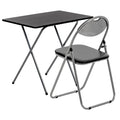 Folding Wooden Desk & Chair Set - Black & Silver