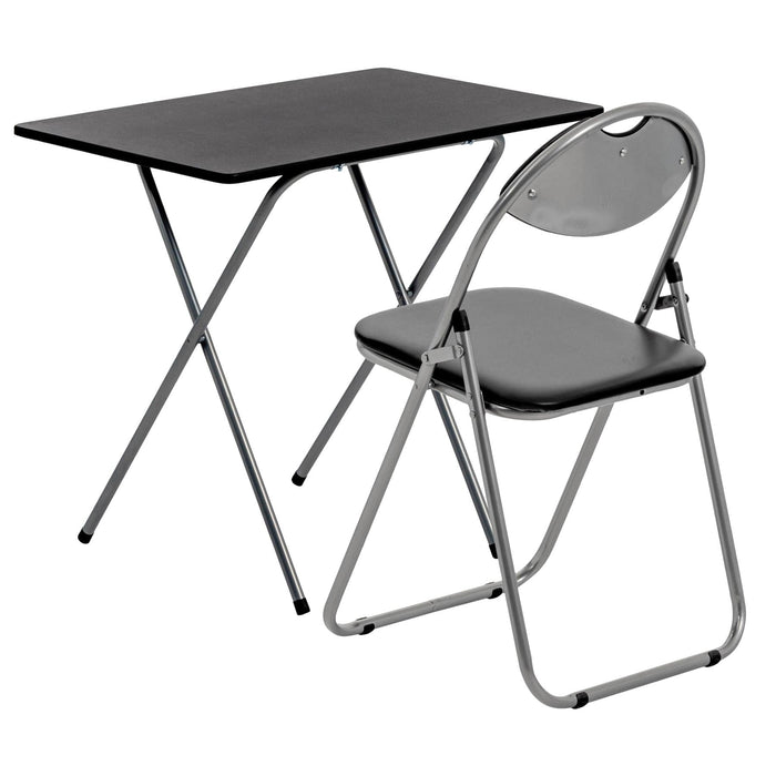 Folding Wooden Desk & Chair Set - Black & Silver