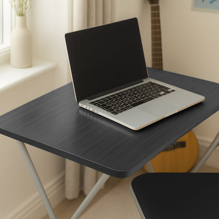 Folding Wooden Desk & Chair Set - Black & Silver