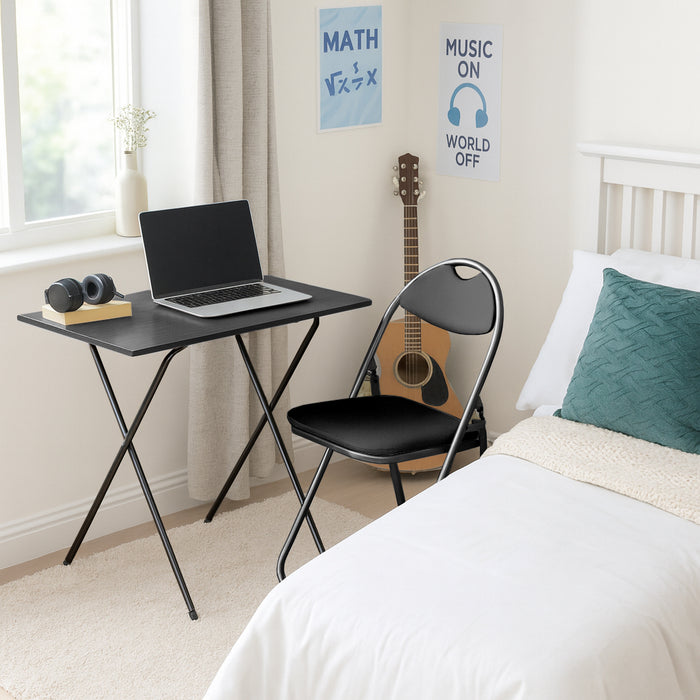 Folding Wooden Desk & Chair Set - Black