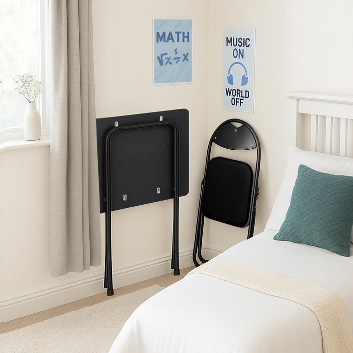Folding Wooden Desk & Chair Set - Black