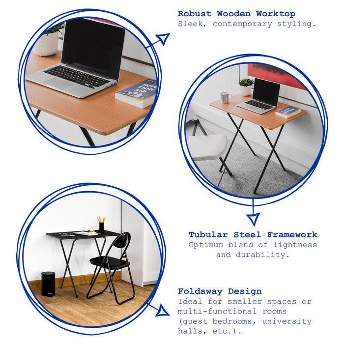 Folding Wooden Desk & Chair Set - Black