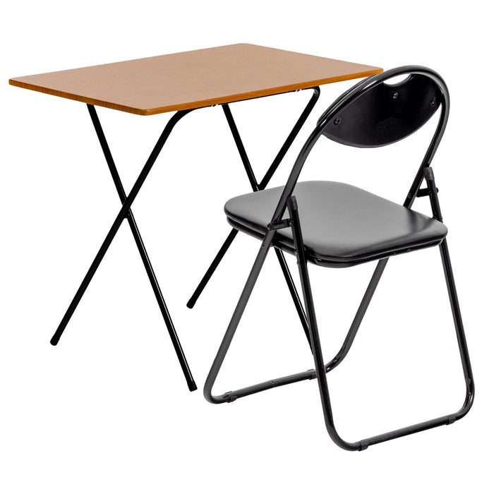 Folding Wooden Desk & Chair Set - Brown & Black
