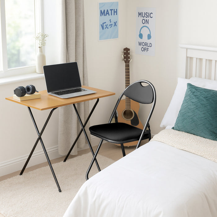 Folding Wooden Desk & Chair Set - Brown & Black