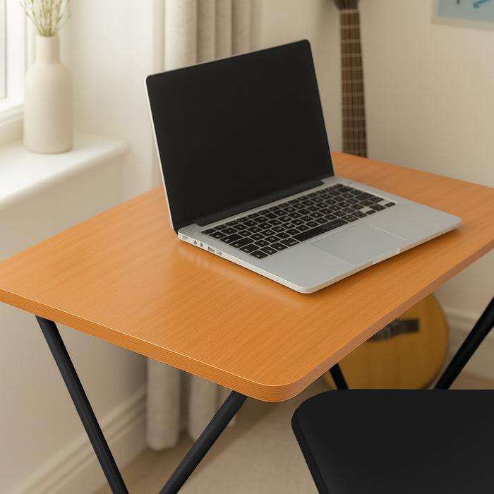 Folding Wooden Desk & Chair Set - Brown & Black