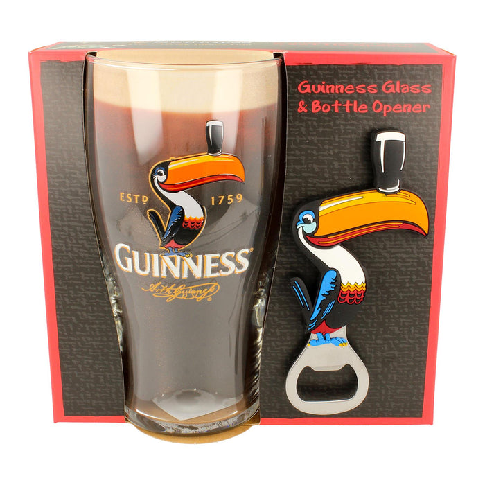 Guinness 2pc Toucan Pint Glass with Bottle Opener Set