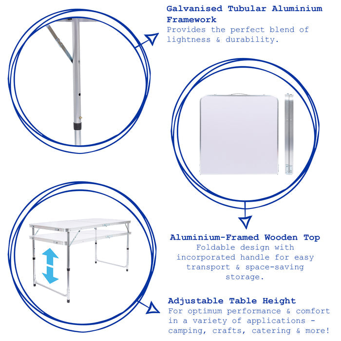 Height Adjustable Aluminium Folding White Picnic Table
