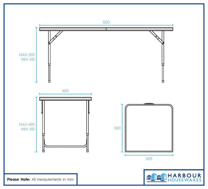 Height Adjustable Aluminium Folding White Picnic Table