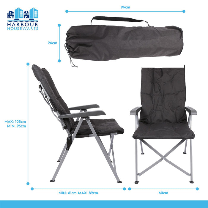 High Back Padded Reclining Camping Chair - Black