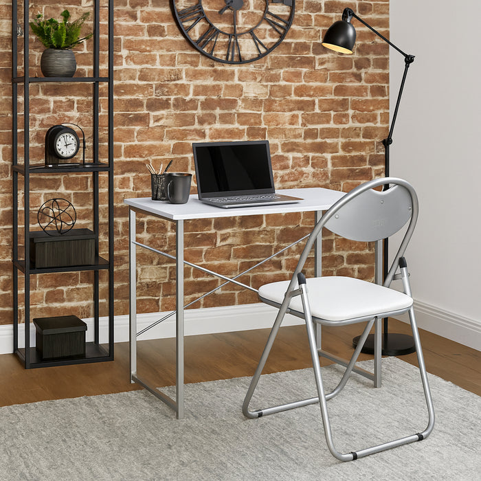 Industrial Office Desk - White & Silver