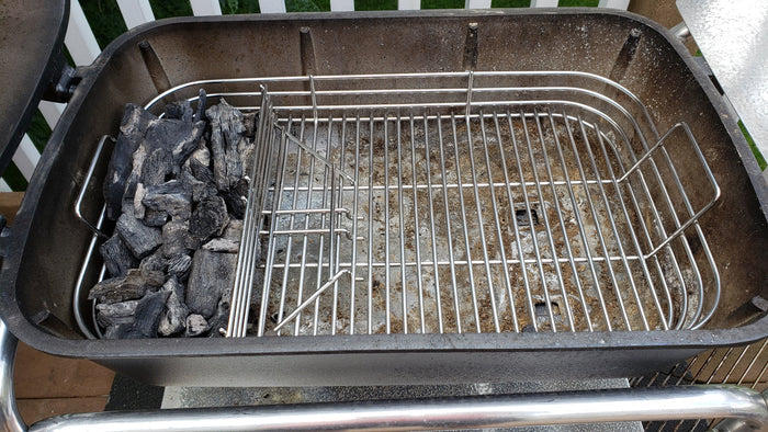 PK basket in grill with charcoal divided to the side