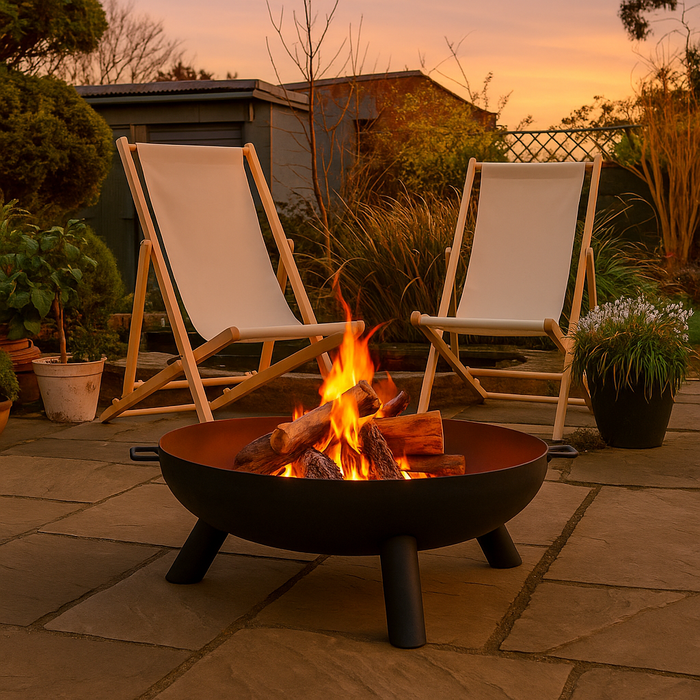 Large Round Iron Fire Pit - 68cm - Black