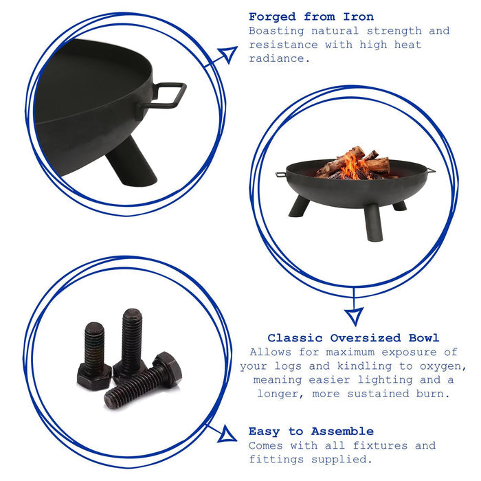 Large Round Iron Fire Pit - 68cm - Black