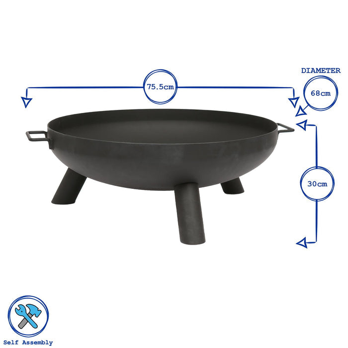 Large Round Iron Fire Pit - 68cm - Black